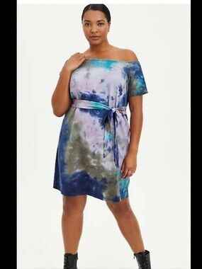 Torrid Tie Dye French Terry Off-Shoulder Tee Shirt Dress